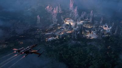 Star wars land at night concept art wide 8k wallpaper