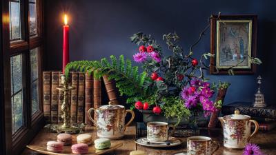 Still Life Macarons 8k wallpaper