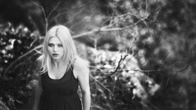 Women blonde long hair black dress 8k wallpaper