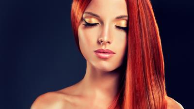 Women face closed eyes redhead eye shadow 8k wallpaper