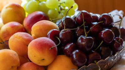 Apricot Cherry Fruit Grapes 8k wallpaper