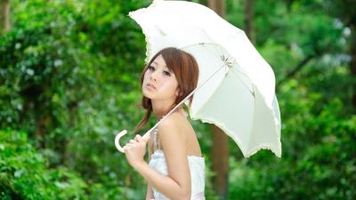 Bride with an umbrella 8k wallpaper