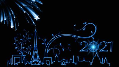 Eiffel Tower Fireworks New Year 2021 8k wallpaper