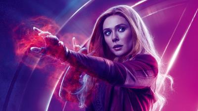 Elizabeth olsen as scarlet witch avengers infinity war 8k wallpaper