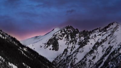 Evening Mountain Sky Snow 8k wallpaper