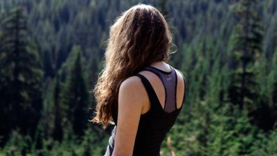 Girl looking forest 8k wallpaper