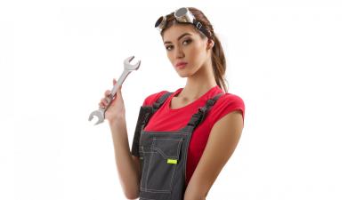 Girl mechanic tools handling 8k wallpaper