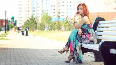 Girl on the bench 8k wallpaper