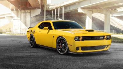 dodge srt hellcat yellow 8k wallpaper