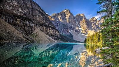 Lake Moraine Canada Alberta Banff National Park 8k wallpaper