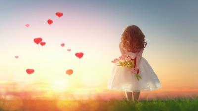 Little girl with tulips img 8k wallpaper