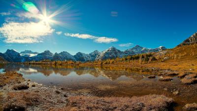 Moraine Lake Larch Valley Ten Peaks 8k wallpaper