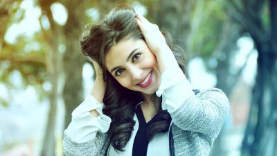 Playful brunette 8k wallpaper