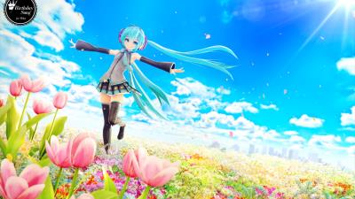 Hatsune miku flowers tulips 5k wallpaper