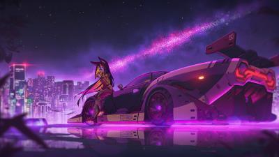 Anime girl cyberpunk ride 4k wallpaper