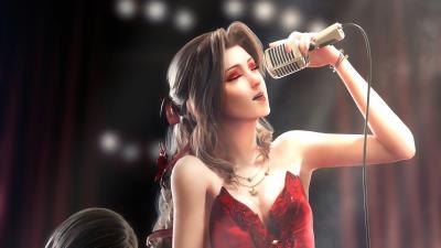 Anime red dress girl singing wallpaper