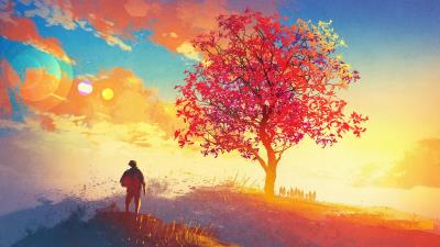 Autumn season tree 4k artwork painting 5v wallpaper