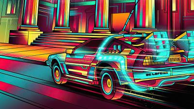 Back to the future colorful delorean wallpaper
