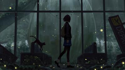 anime girl walk in abondon city 4k y5 wallpaper