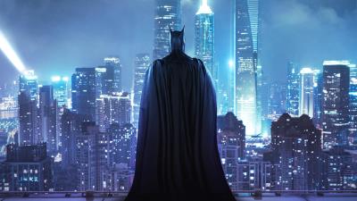 Batman standing on the rooftop wallpaper