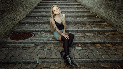 Blue eyes girl sitting long hair wallpaper