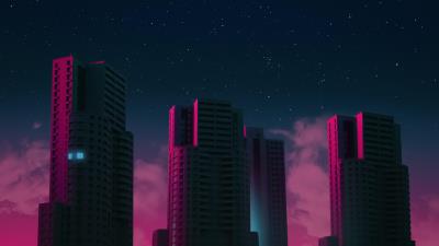 Concrete buildings synthwave 4k wallpaper