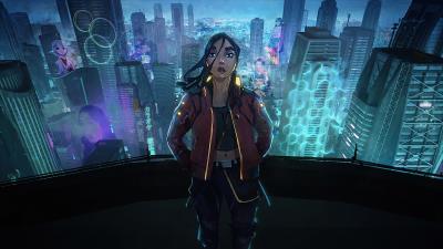Cyberpunk 2077 girl in city wallpaper