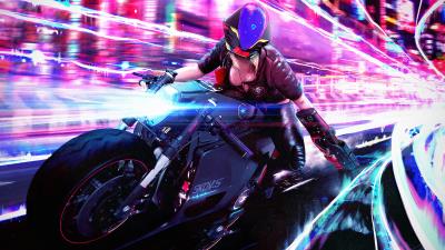 Cyberpunk bike girl wallpaper