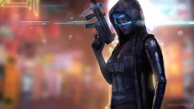 Cyberpunk girl gun 4k wallpaper
