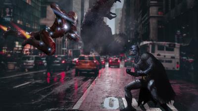 bat man v iron man 4k fe wallpaper