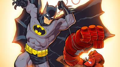 batman vs hellboy 4v wallpaper