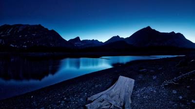 blue hour kananaskis lake stars 4k wm wallpaper