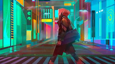 crosswalk night city cyberpunk pz wallpaper