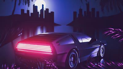 Delorean retrowave miami wallpaper