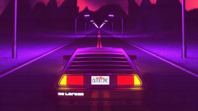 Delorean synthwave 4k wallpaper