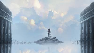 Dragon behind the clouds warrior with sword wallpaper