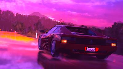 Ferrari sports car retrowave art 4k wallpaper