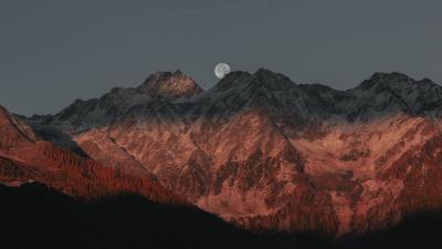Full moon behind mountain dark evening late sunset 4k wallpaper