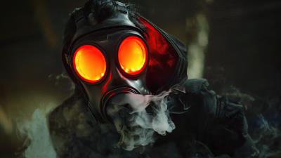 Gas mask glowing eyes 4k wallpaper