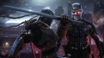 deathstroke vs deadshot 4k p8 wallpaper