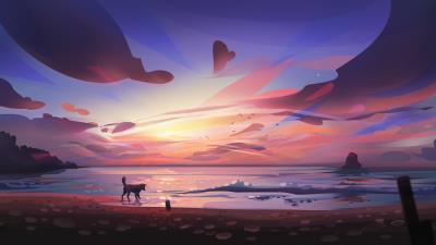dog beach minimal art ke wallpaper