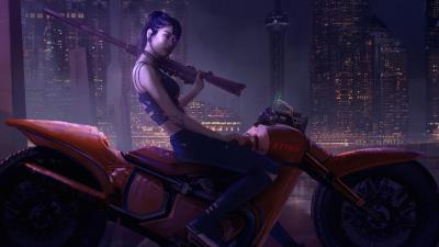 girl on bike art j3 wallpaper