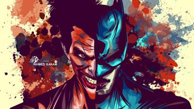 joker and batman faces artwork om wallpaper