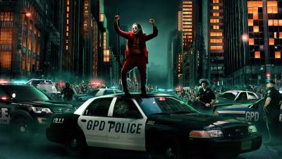 joker dancing on cop car 4k pi wallpaper