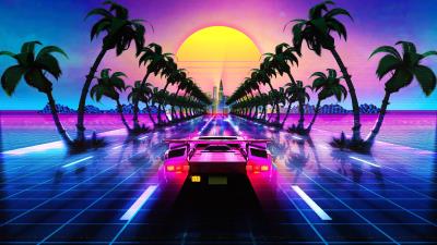lamborghini countach outrun retrowave ds wallpaper
