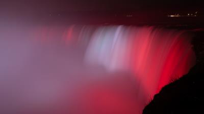 Niagara falls waterfall red backlight 4k wallpaper
