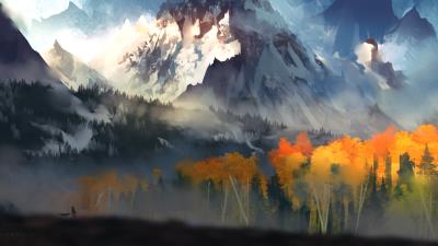 landscape scenery moutain autumn digital art 4k p7 wallpaper