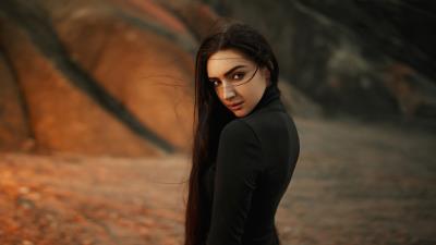 long hair black clothing girl smiling 4k ec wallpaper