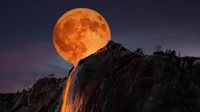 moon horsetail falls yosemite national park 4k z3 wallpaper