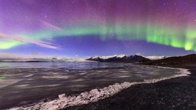 northern lights aurora glacier landscape 4k p2 wallpaper